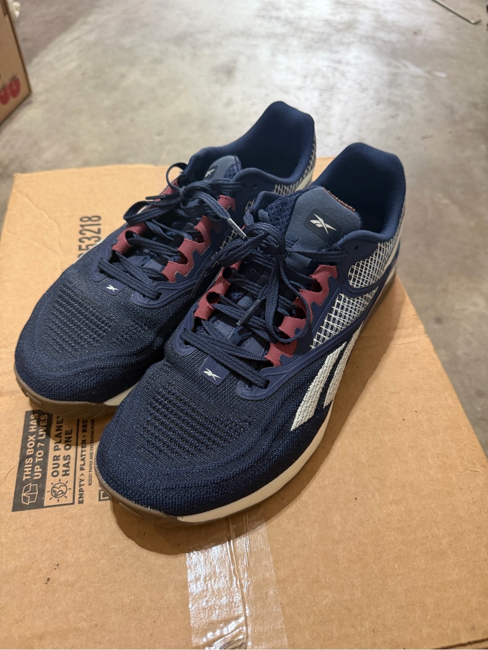 Reebok gym/cross training navy shoe with maroon accent